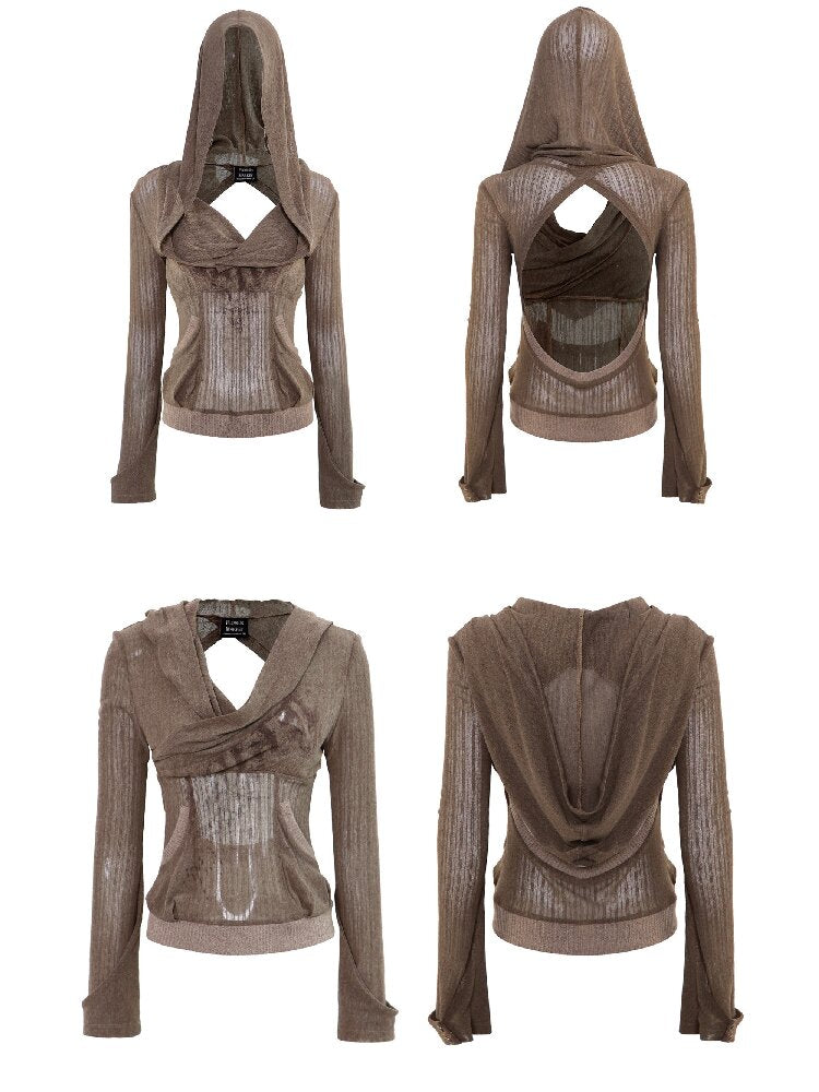 Two-Tone Crossover Print Hooded Top【s0000016062】