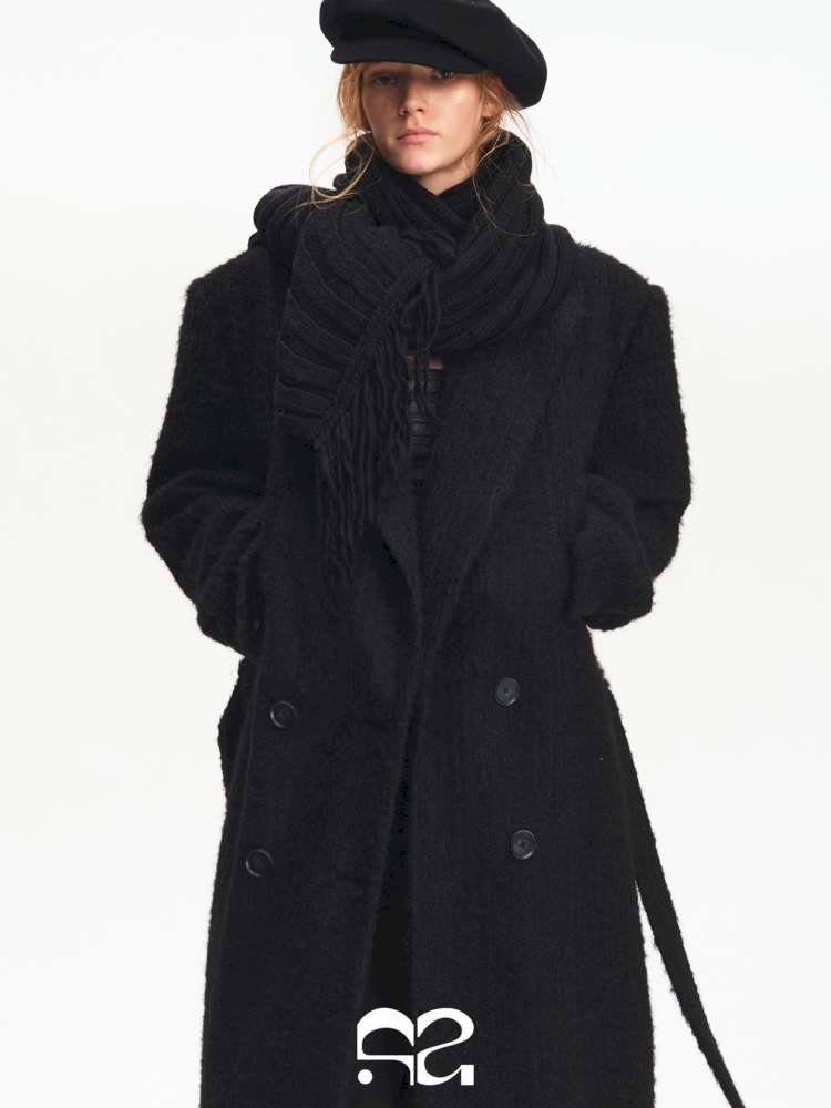 Black Woolen Loose Double-Breasted Coat【s0000014875】