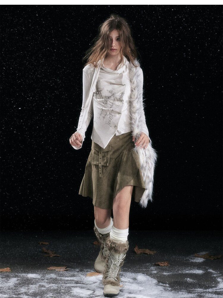 Mottled Graffiti Pleated Knit Top【s0000015552】