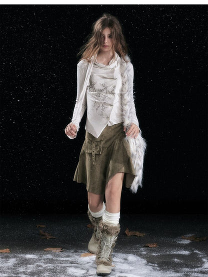 Mottled Graffiti Pleated Knit Top【s0000015552】