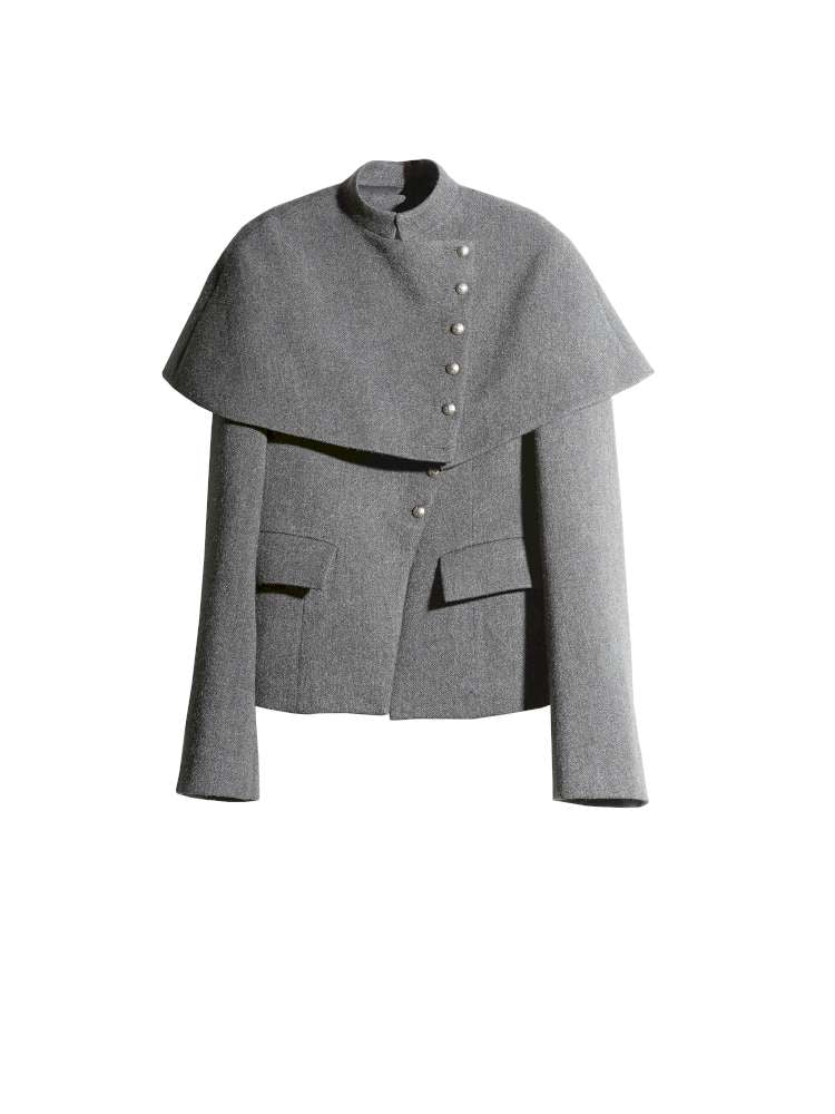 Removable Cape Gray Tweed Coat【s0000015192】