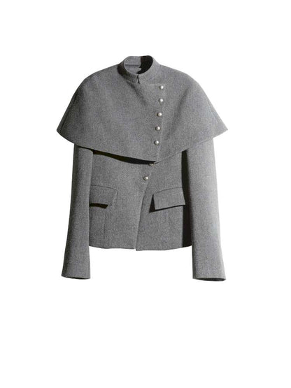 Removable Cape Gray Tweed Coat【s0000015192】