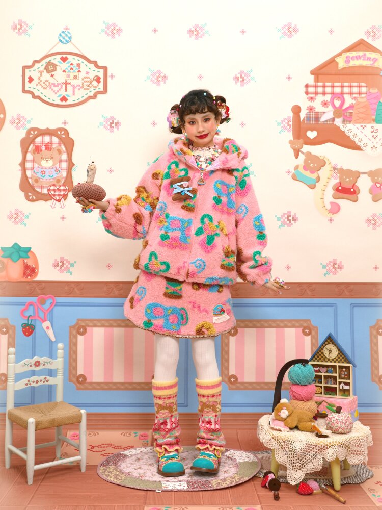 Pink Polar Fleece Lambswool Skirt【s0000015566】