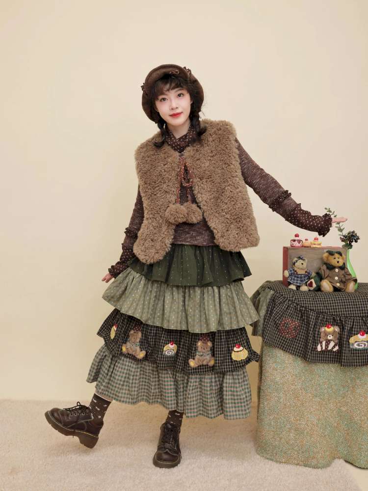 Vintage Girl Bear Dessert Cake Skirt【s0000014843】
