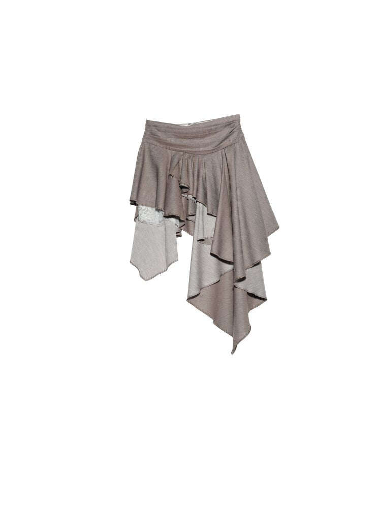 Pleated Linen Lace Asymmetrical Skirt【s0000015691】