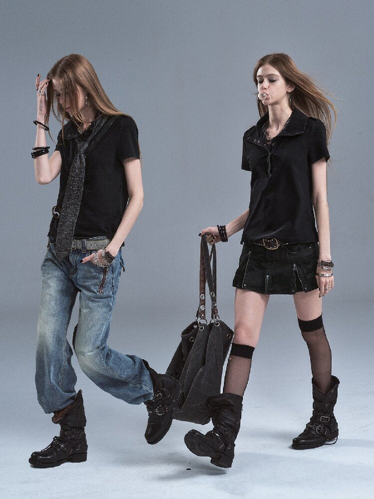 Washed Pique Metal Buckle T-shirt【s0000016637】
