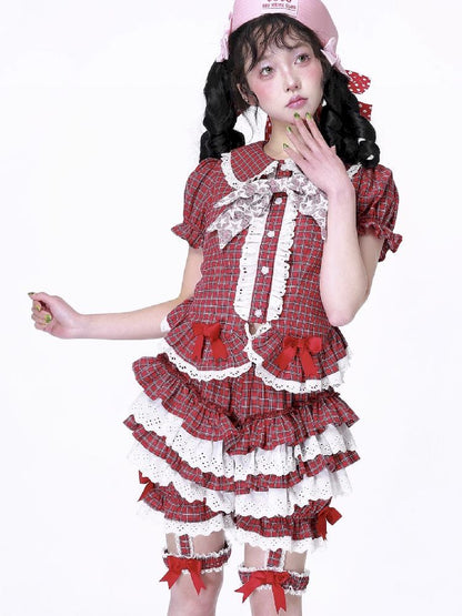 Red Plaid Cake Skirt【s0000012193】