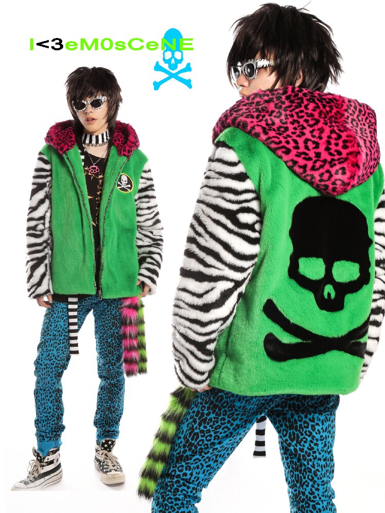 Neon Leopard Skull Patchwork Coat【s0000019279】
