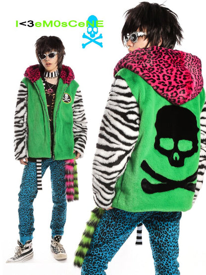 Neon Leopard Skull Patchwork Coat【s0000019279】