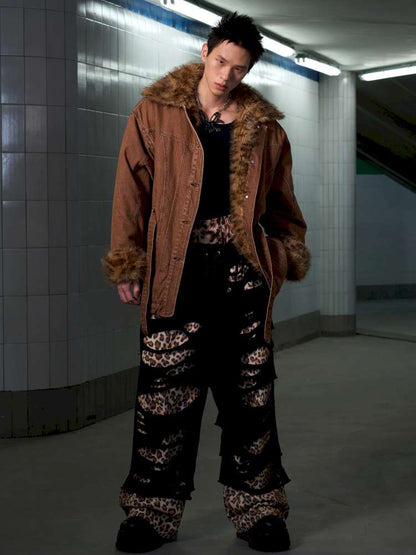 Leopard Print Paneled Denim Jacket【s0000014640】