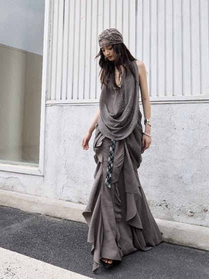 Modern Sculptural Pleated Vest【s0000016864】