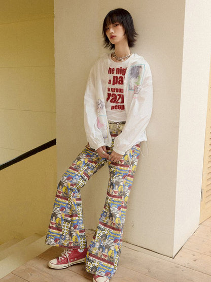 Full print manga micro flare pants【s0000012417】
