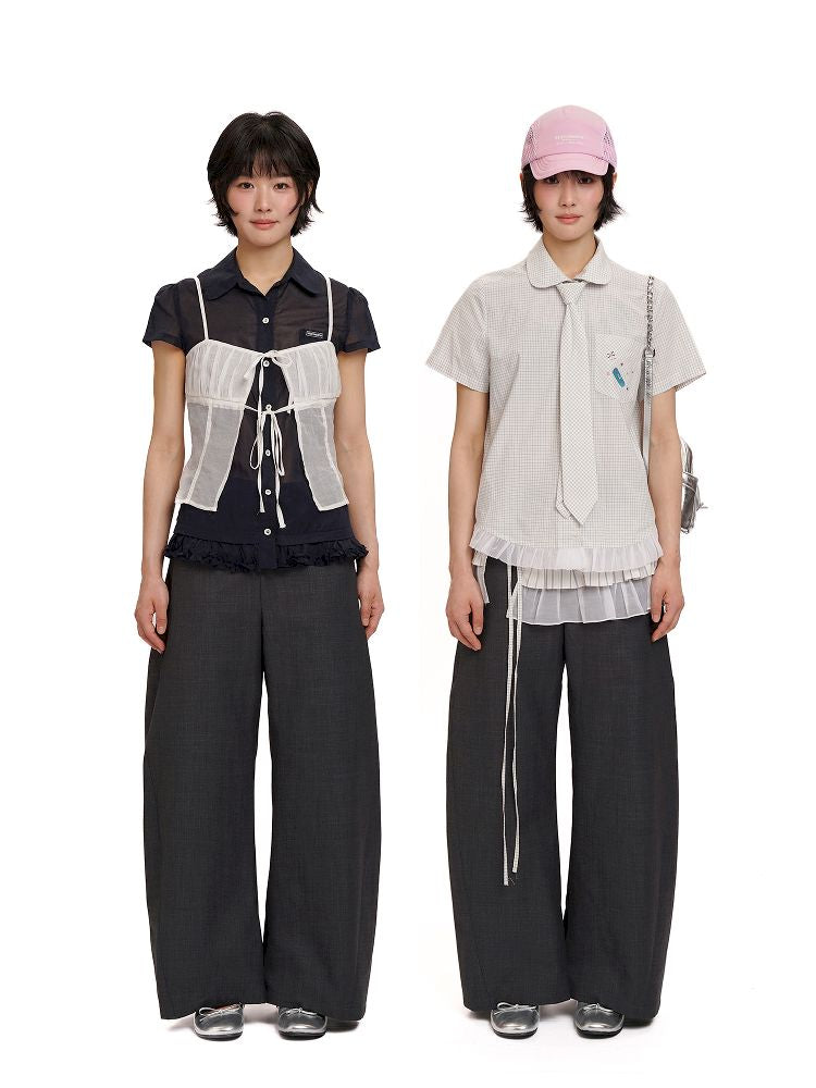 Micro Machete Draped Wide Leg Western Trousers【s0000012507】