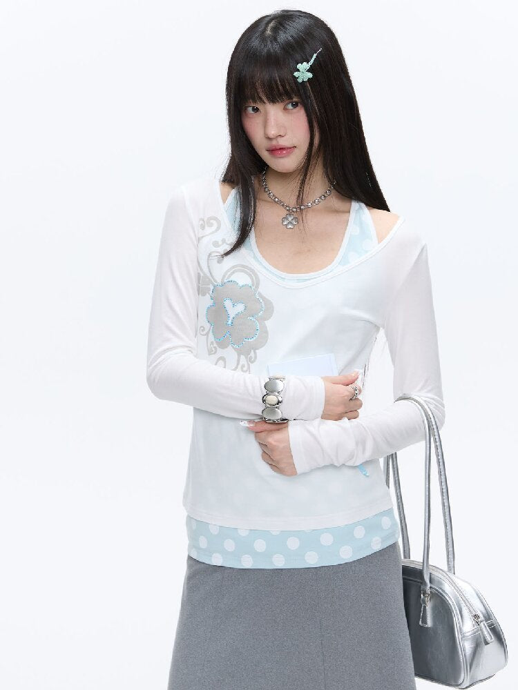 Mint Polka Dot Vest Two Piece Top【s0000016401】