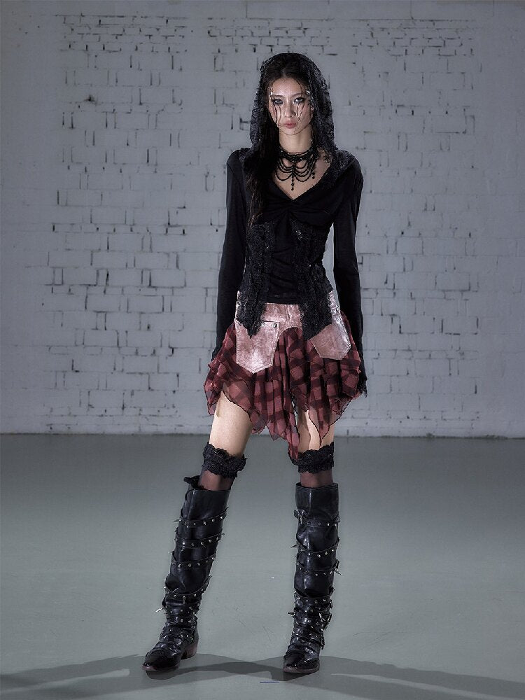 Washed Irregular Leather Denim Skirt【s0000015943】