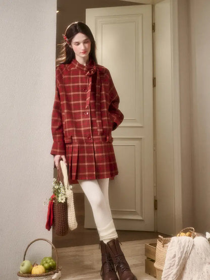 Red Check Coat Dress【s0000014328】