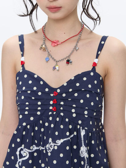 Summer Navy Blue Polka Dot Top【s0000016395】