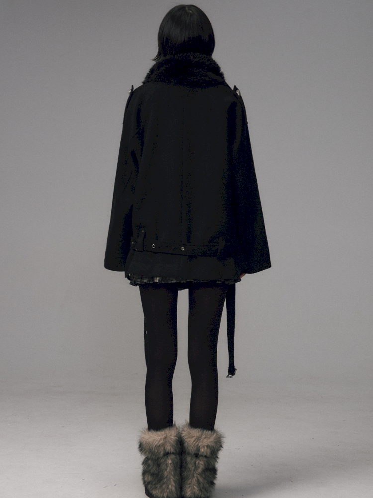 Dark Wool Double-Breasted Coat【s0000014451】