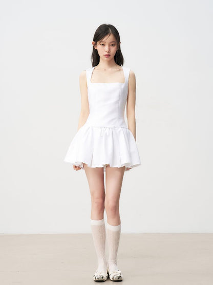 Bowknot Waisted A-line Puffy Short Dress【s0000011957】
