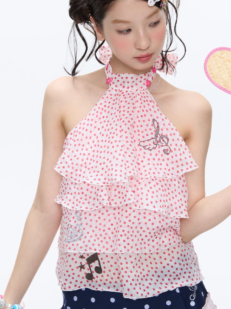 Pink Polka Dot Halterneck Sling【s0000016400】
