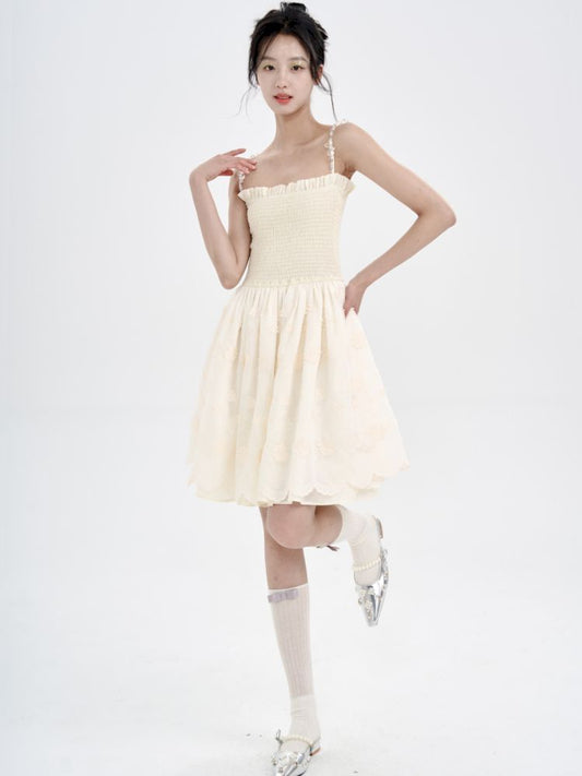 Cream Crystal Beaded Chain Pure Desire Halter Dress【s0000008777】