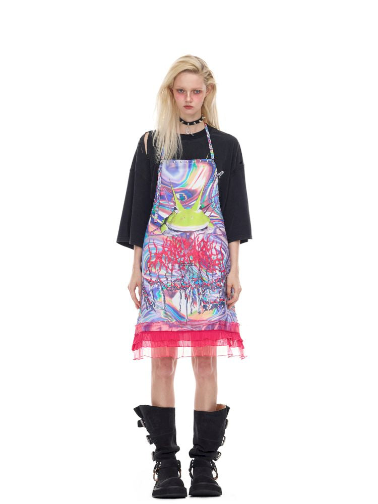 Lace rivet punk lace-up apron【s0000012970】