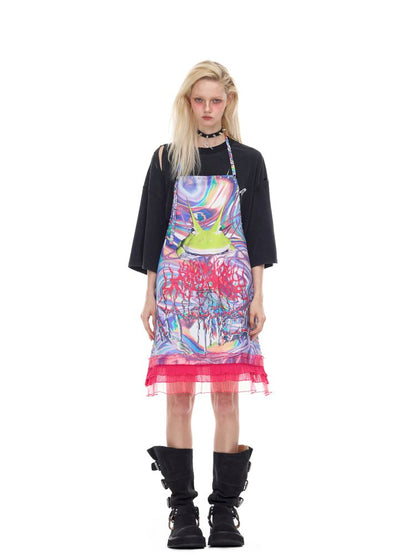 Lace rivet punk lace-up apron【s0000012970】