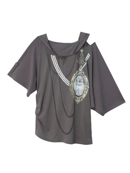 Vintage Gem Print Diamond T-Shirt【s0000015913】