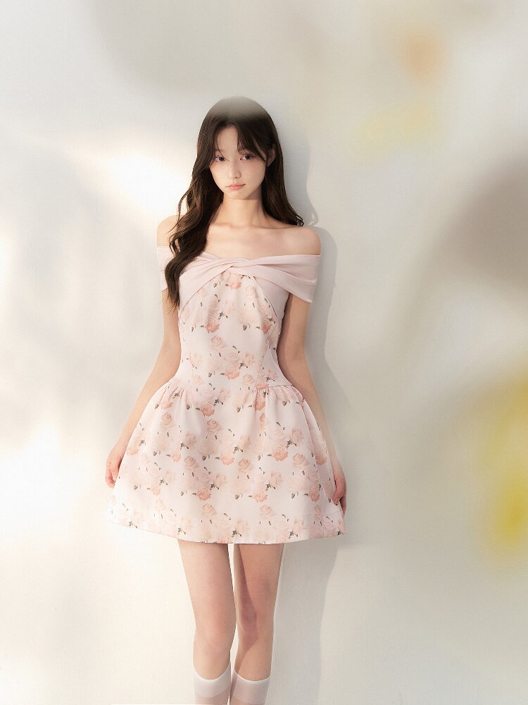 Satin Rose Oil Painting Puffy Dress【s0000016879】
