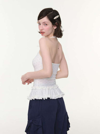 Lace Bow Polka Dot Halter Vest【s0000015432】