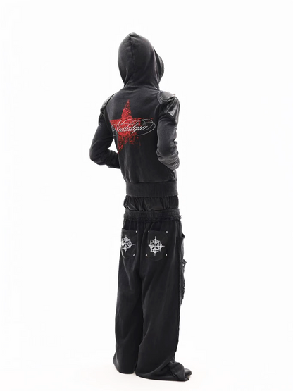 Red Star Skull Leather Hoodie Jacket【s0000018341】