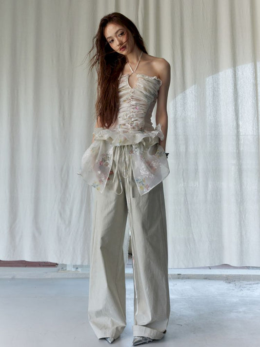 Floral apron two-piece casual pants【s0000013221】