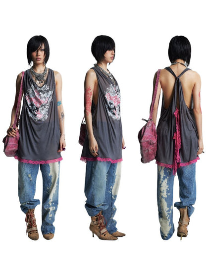 Loose Collar Printed Camisole Top【s0000017005】