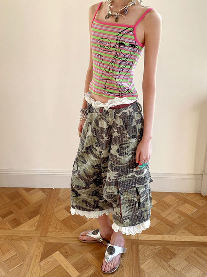 Card-playing girl striped tank top【s0000012959】