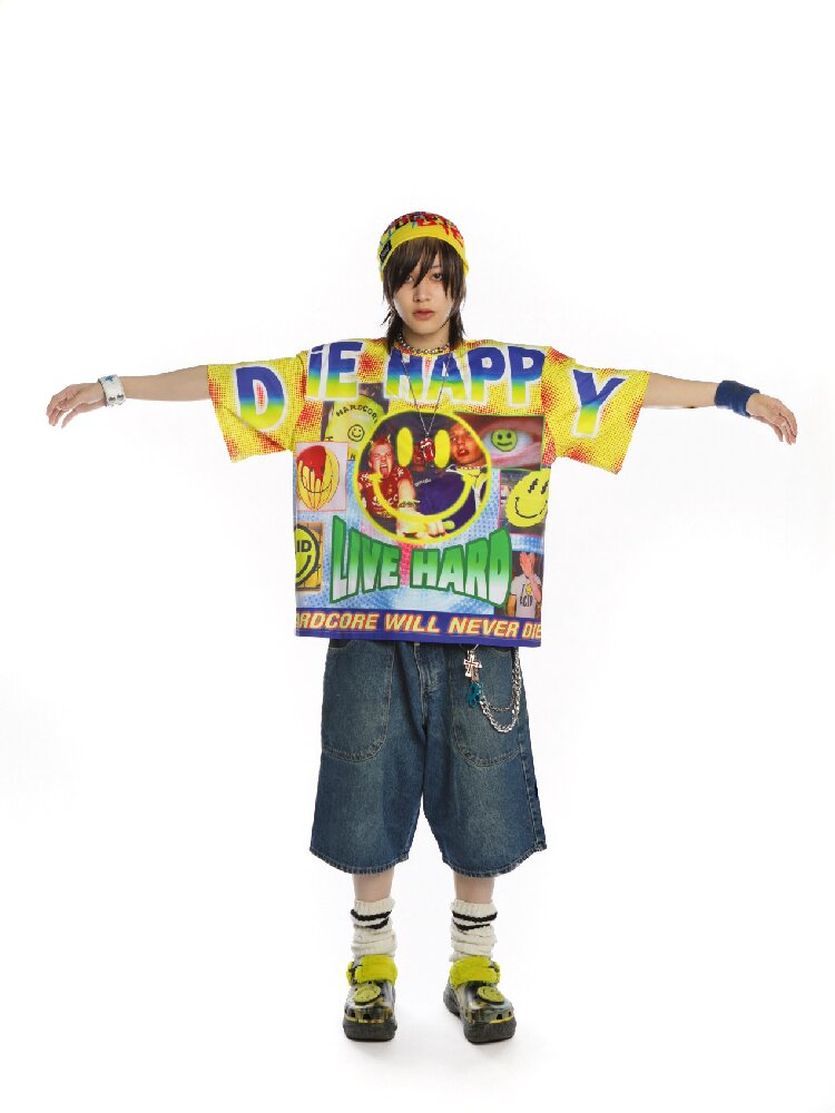 Rave Smiley Face Print T-shirt【s0000015889】