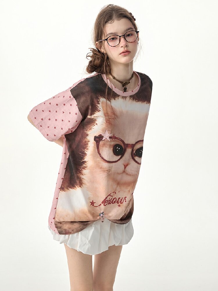 Retro Cat Star Cat Print T Shirt【s0000017266】