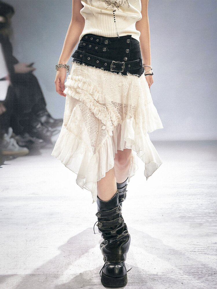 Lace Patchwork Irregular Mesh Skirt【s0000015449】