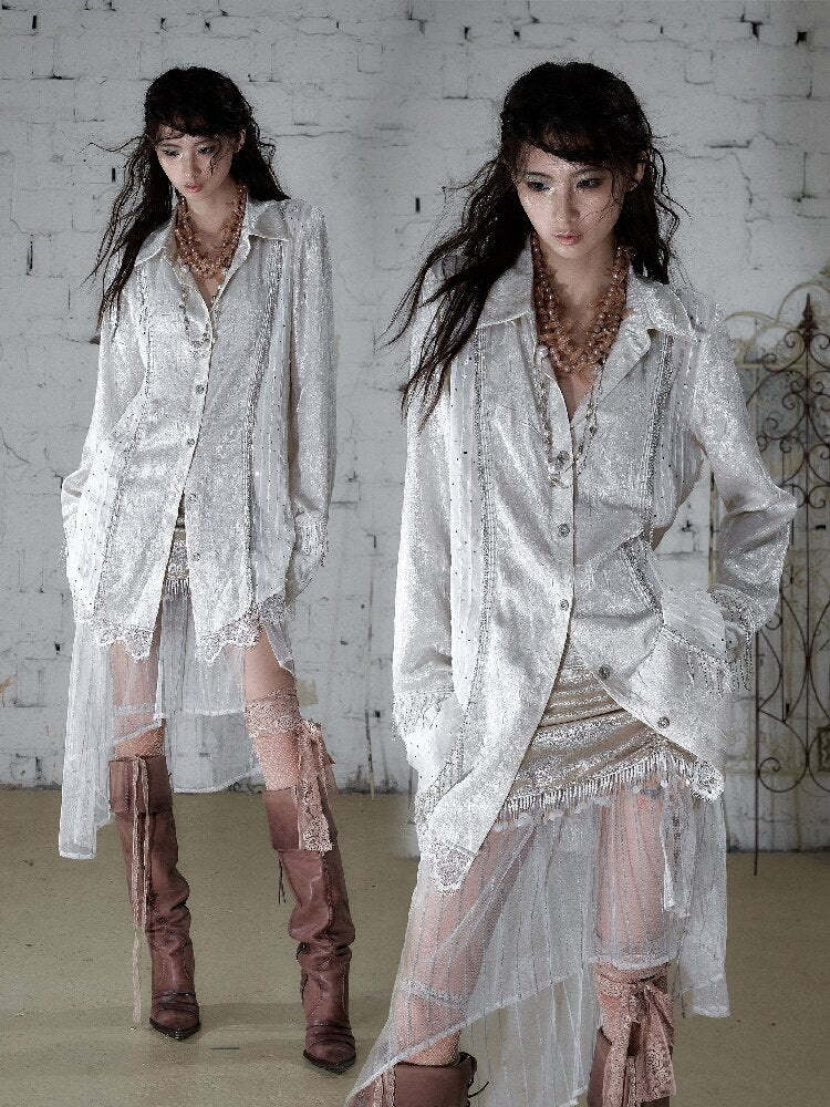 Baroque Chain Satin Long Shirt【s0000017240】