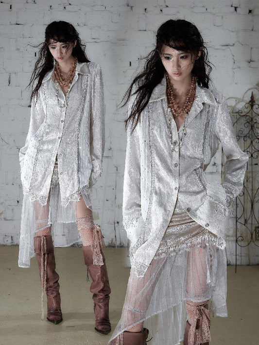 Baroque Chain Satin Long Shirt【s0000017240】