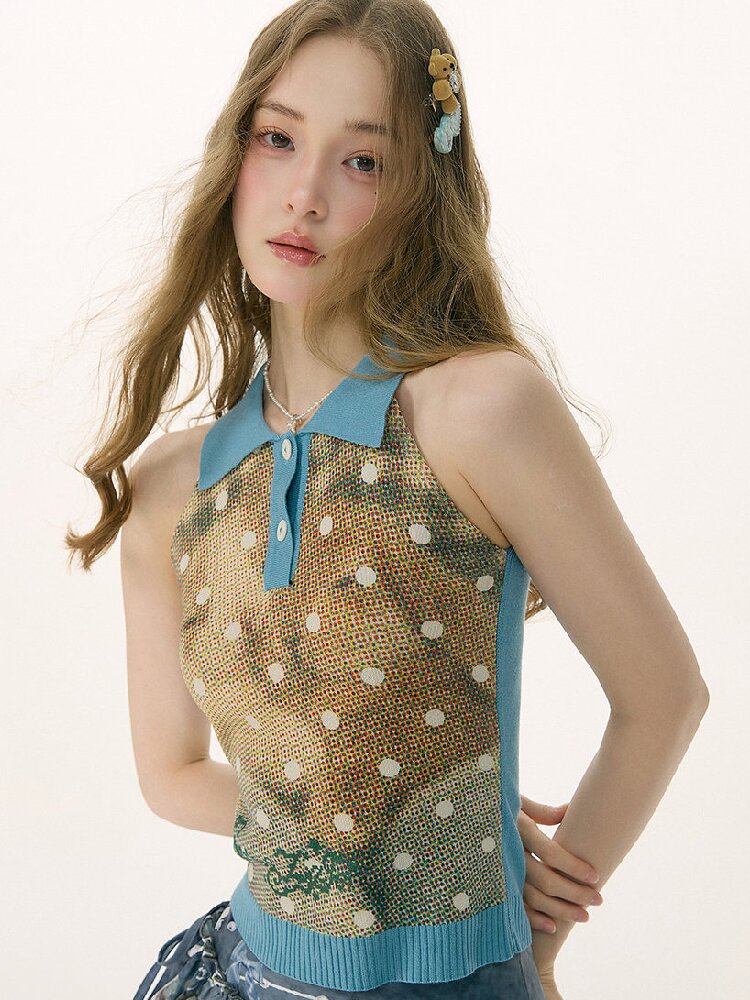 Rabbit Print Polka Dot Knit Vest【s0000016848】