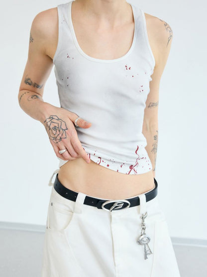 Splash ink print Slim washed tank top【s0000012477】
