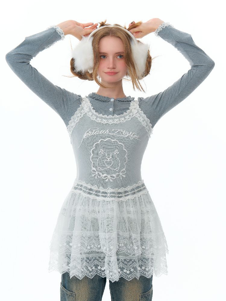 Mesh Sheer Lace Bottom Dress【s0000011503】