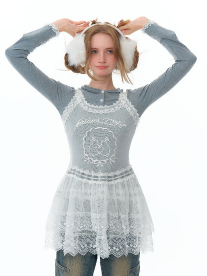 Mesh Sheer Lace Bottom Dress【s0000011503】