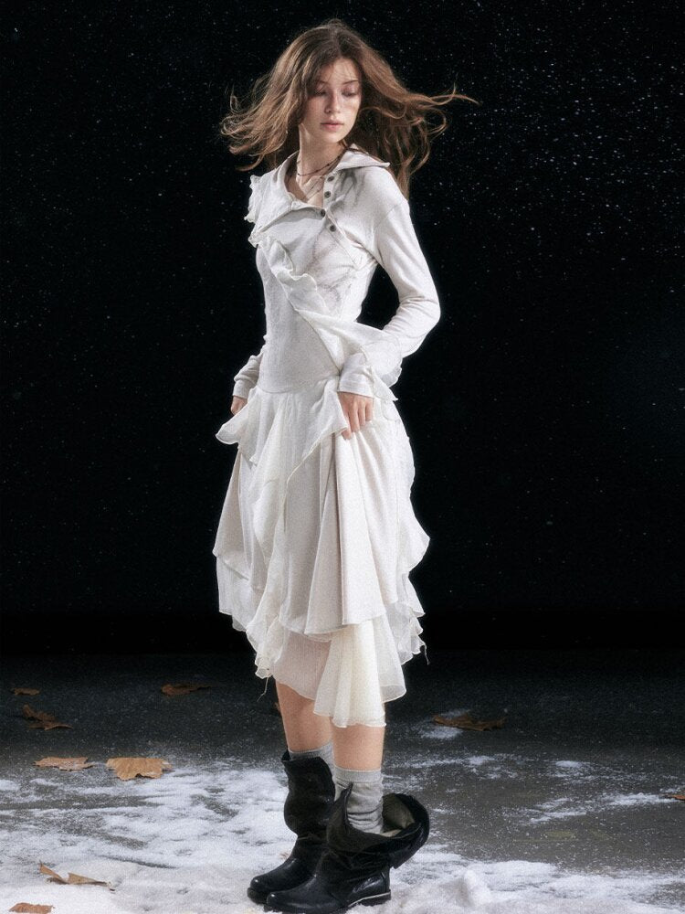 Smudged Print Ruffled Panel Dress【s0000015551】