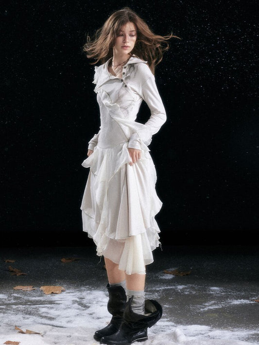 Smudged Print Ruffled Panel Dress【s0000015551】