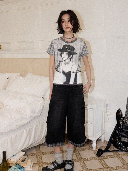 Spliced Plaid Diamond Wide Jeans【s0000016659】