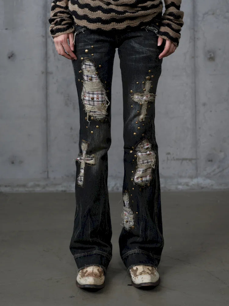 Distressed Straight-Leg Slim-Fit Jeans【s0000013946】