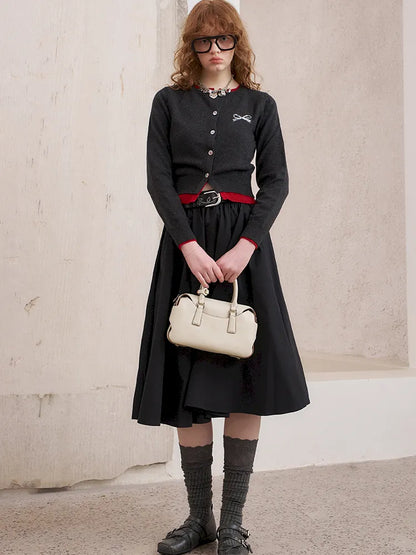 Wide-Skirted Pleated Midi Skirt【s0000014083】