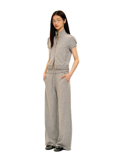 Suede Lace Hem Cardigan Slacks【s0000016429】