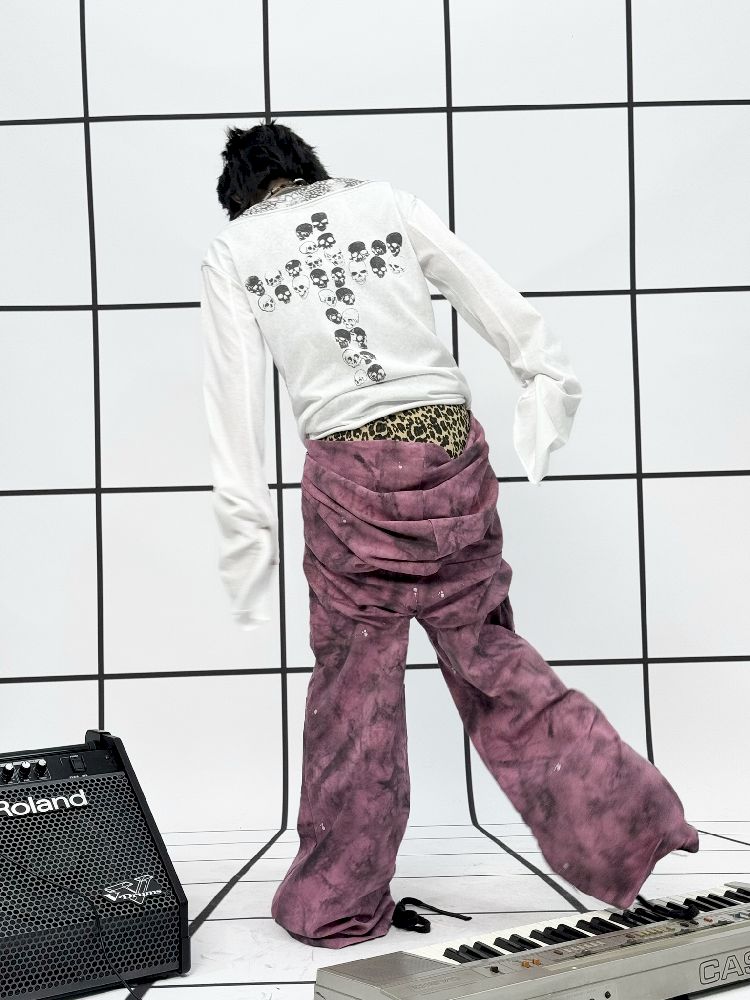 Punk double-waisted pink pants【s0000011686】
